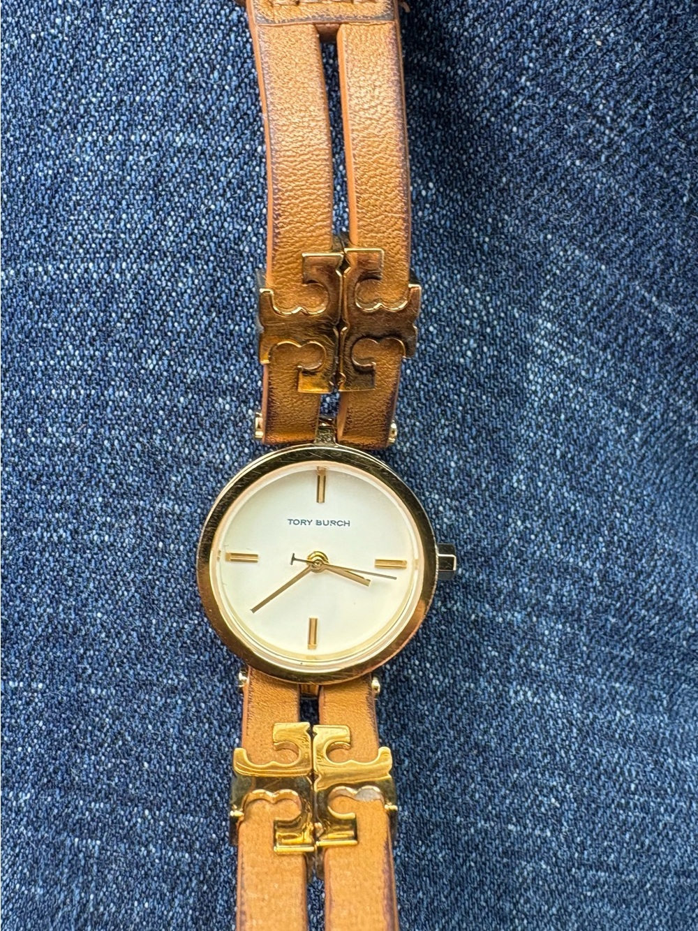 Tory Burch Gold-Tone Case with Tan Leather Double Strap Watch